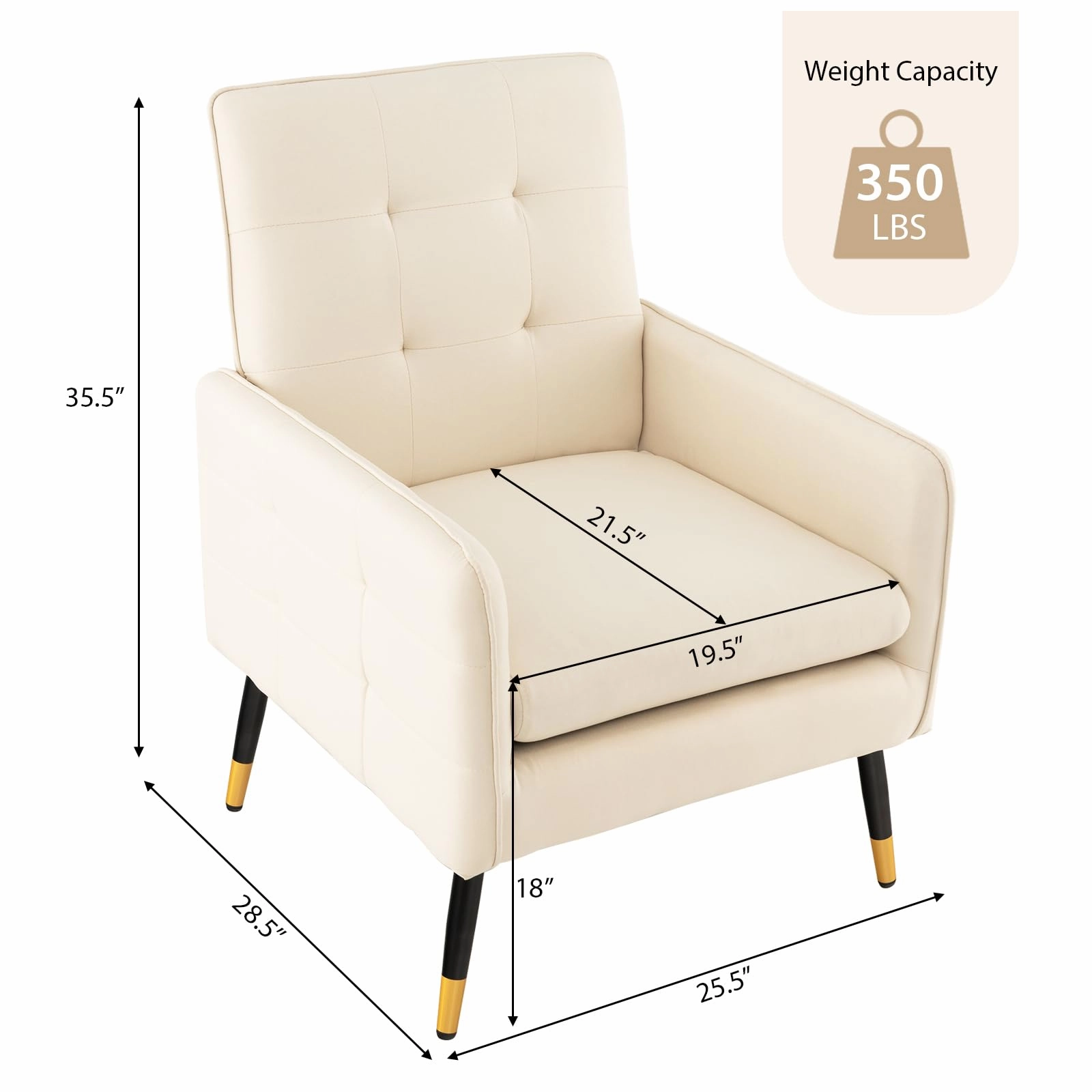 Giantex Modern Mid-Century Accent Chair - Upholstered Armchair with Tufted Back, Metal Legs