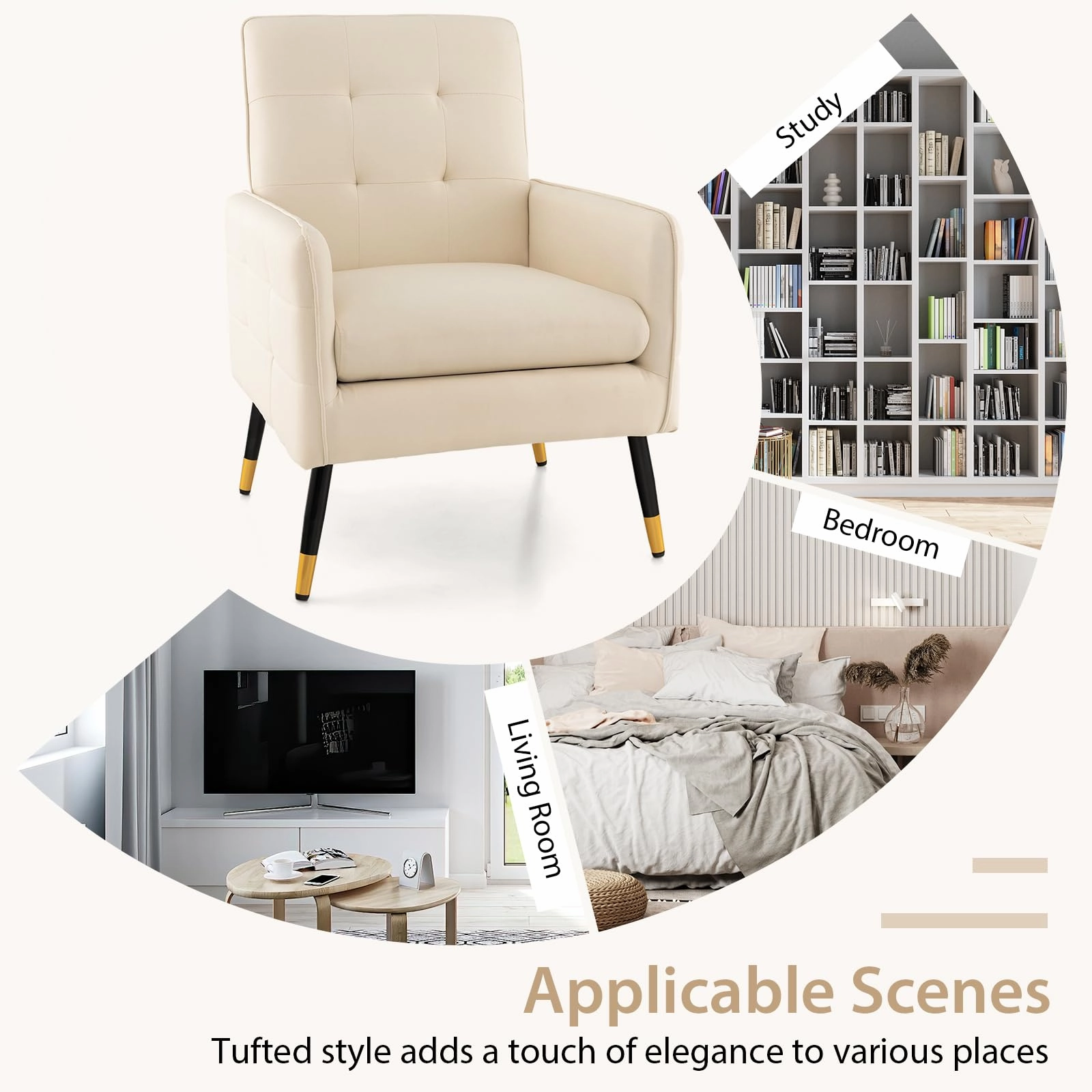 Giantex Modern Mid-Century Accent Chair - Upholstered Armchair with Tufted Back, Metal Legs