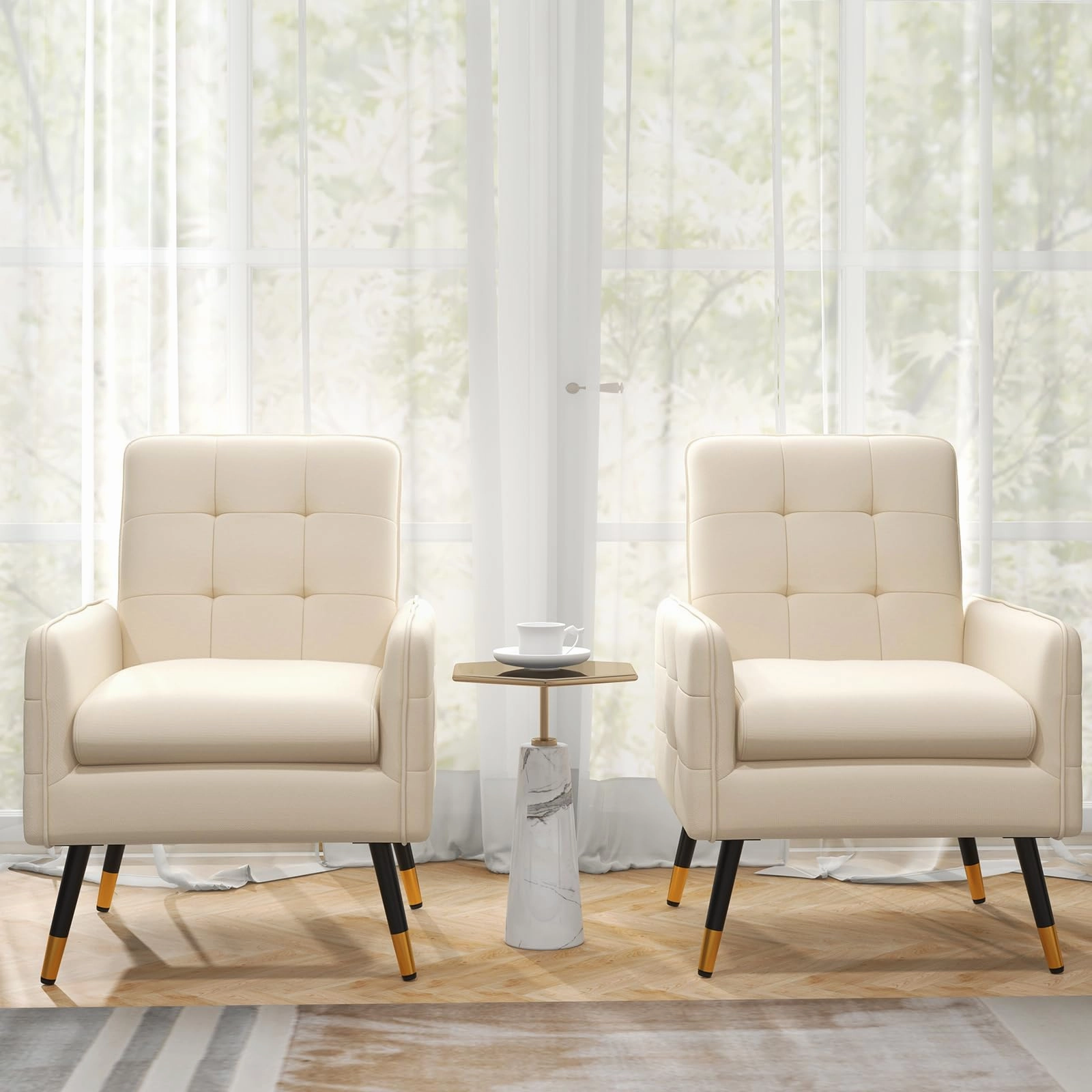 Giantex Modern Mid-Century Accent Chair - Upholstered Armchair with Tufted Back, Metal Legs