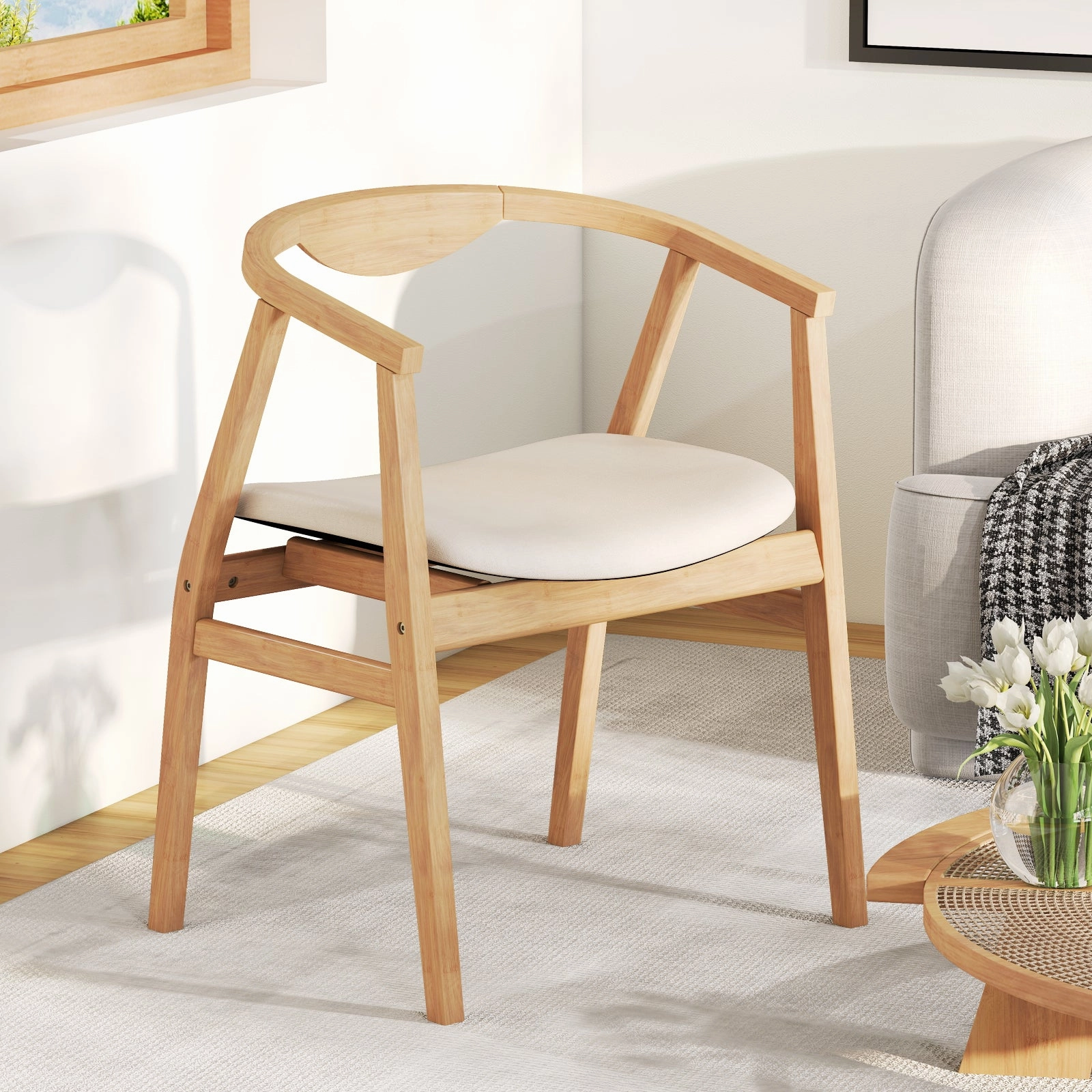 Giantex Modern Mid Century Accent Chair, Made of Fabric, Bamboo