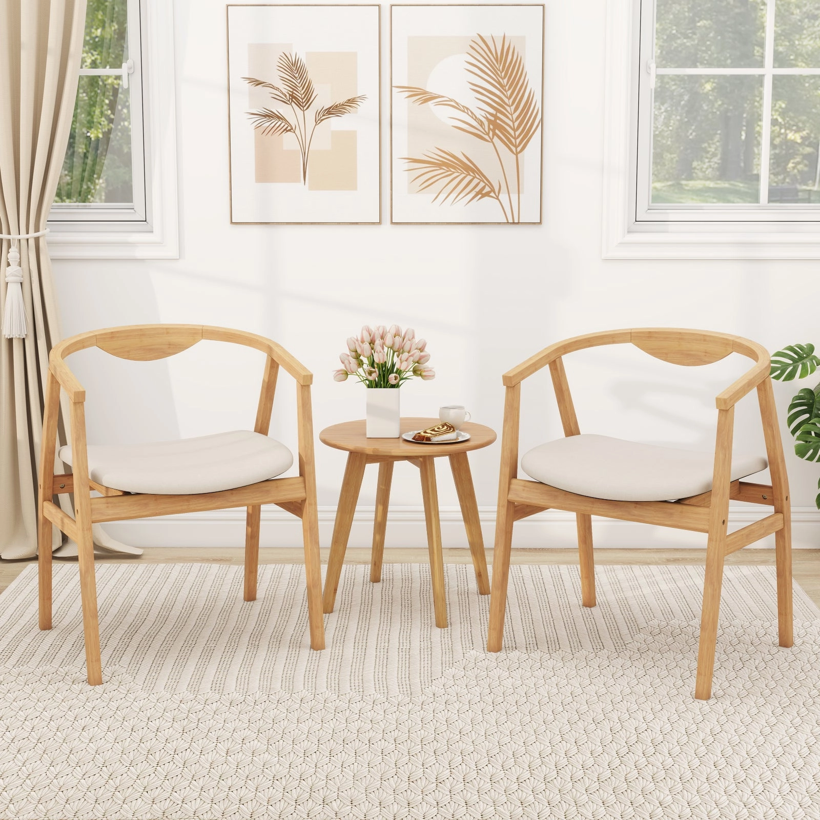 Giantex Modern Mid Century Accent Chair, Made of Fabric, Bamboo