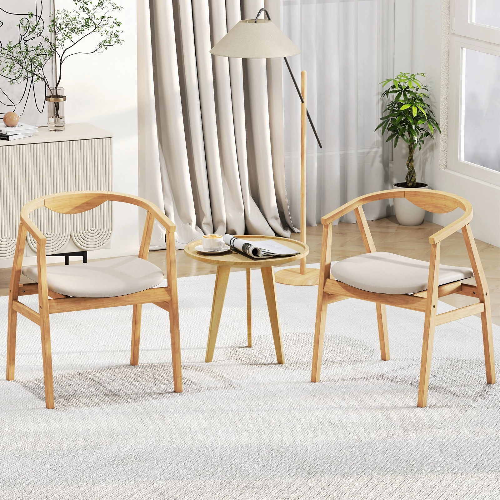 Giantex Modern Mid Century Accent Chair, Made of Fabric, Bamboo