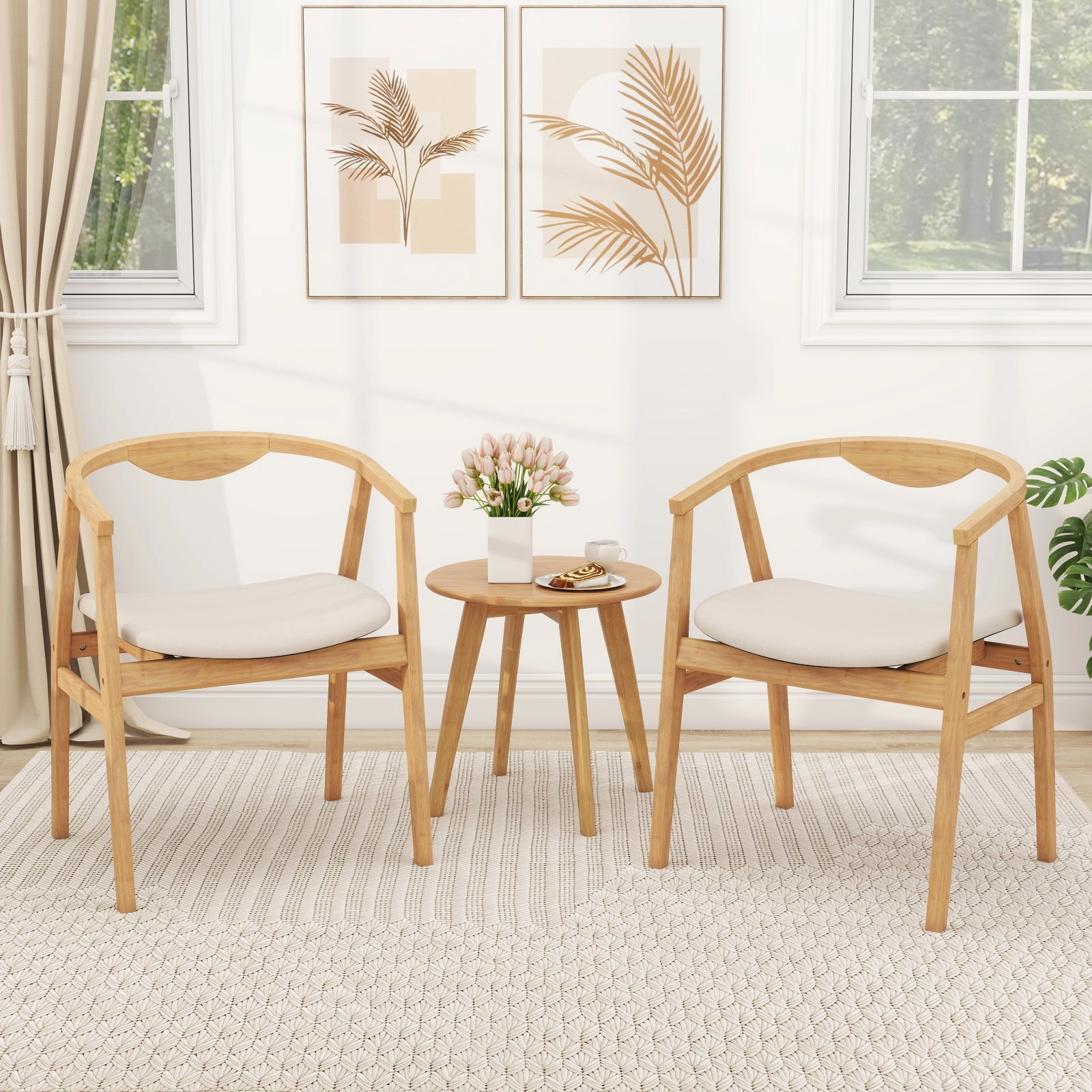 Giantex Modern Mid Century Accent Chair, Made of Fabric, Bamboo