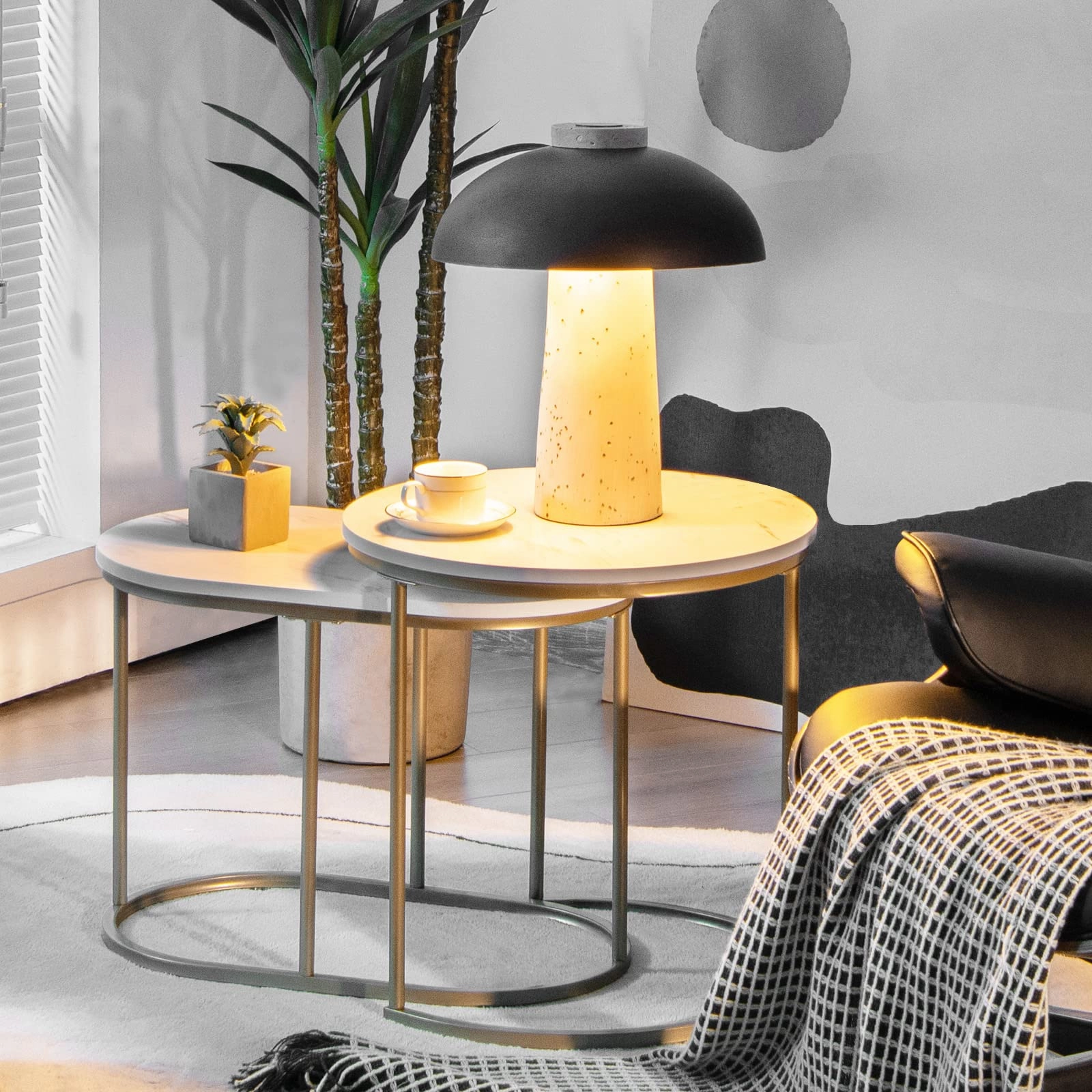 Giantex Modern Nesting Coffee Table Set of 2, Accent Marble Look Stacking Side Table for Living Room Bedroom