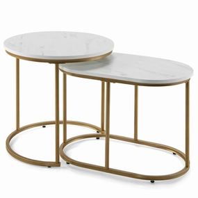 Giantex Modern Nesting Coffee Table Set of 2, Accent Marble Look Stacking Side Table for Living Room Bedroom entry bench, mudroom storage