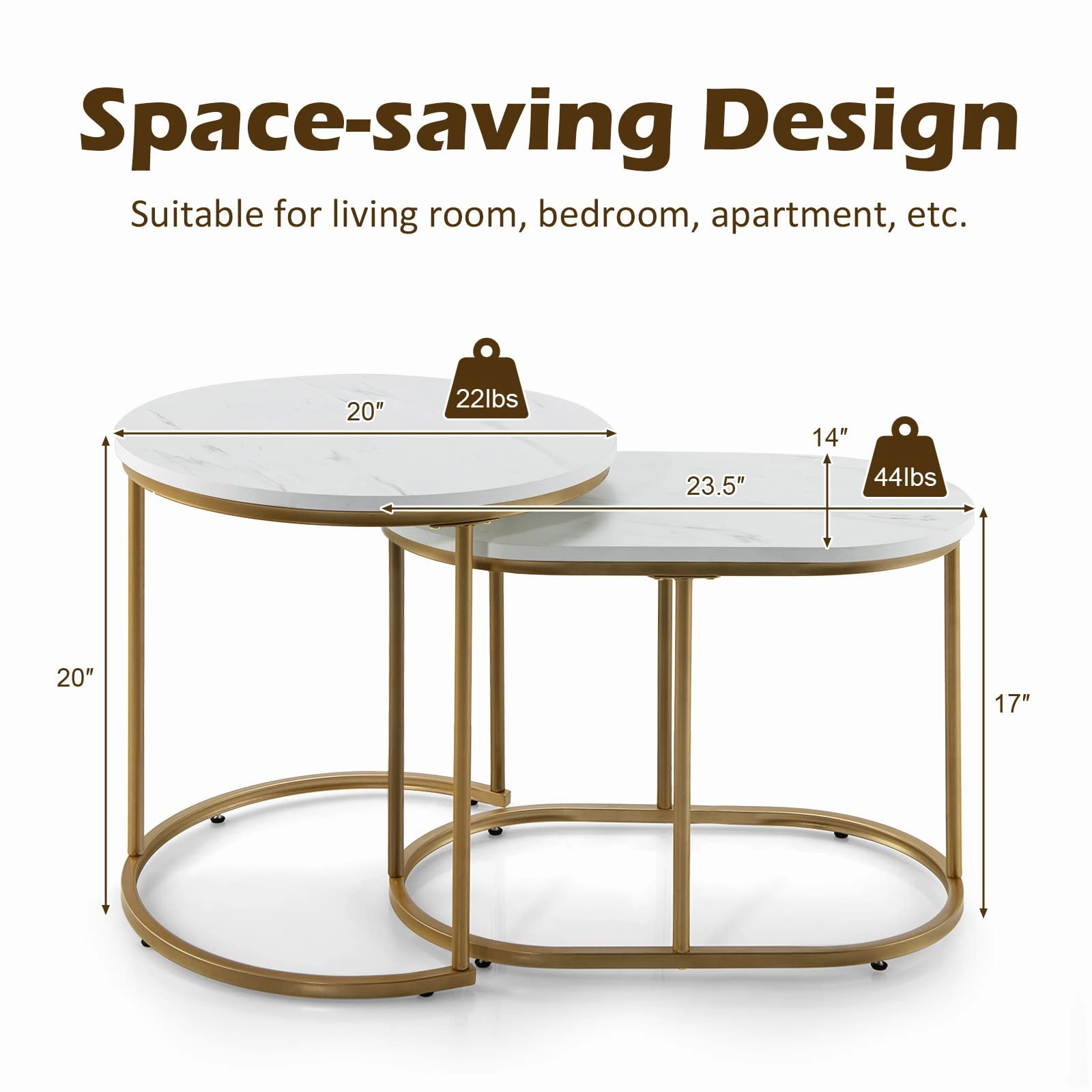 Giantex Modern Nesting Coffee Table Set of 2, Accent Marble Look Stacking Side Table for Living Room Bedroom