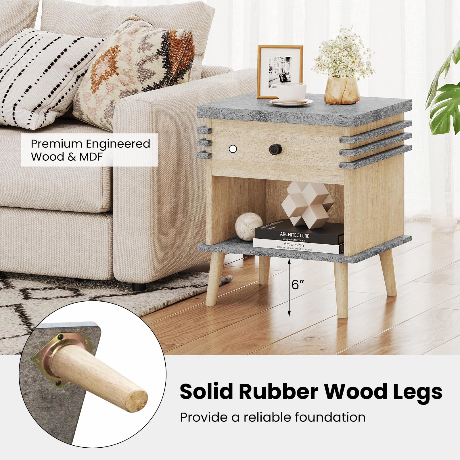 Giantex Modern Nightstand Set of 1/2