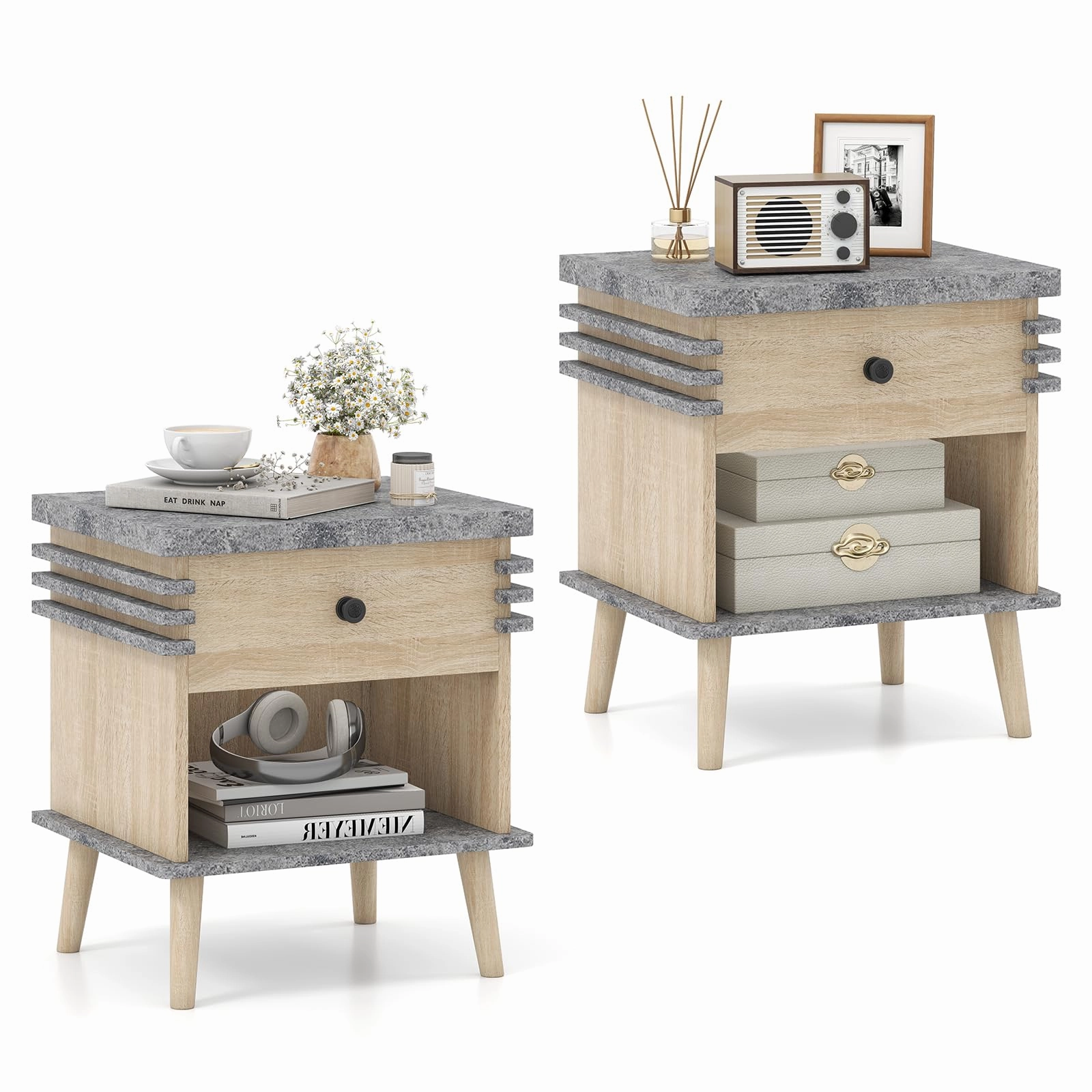 Giantex Modern Nightstand Set of 1/2