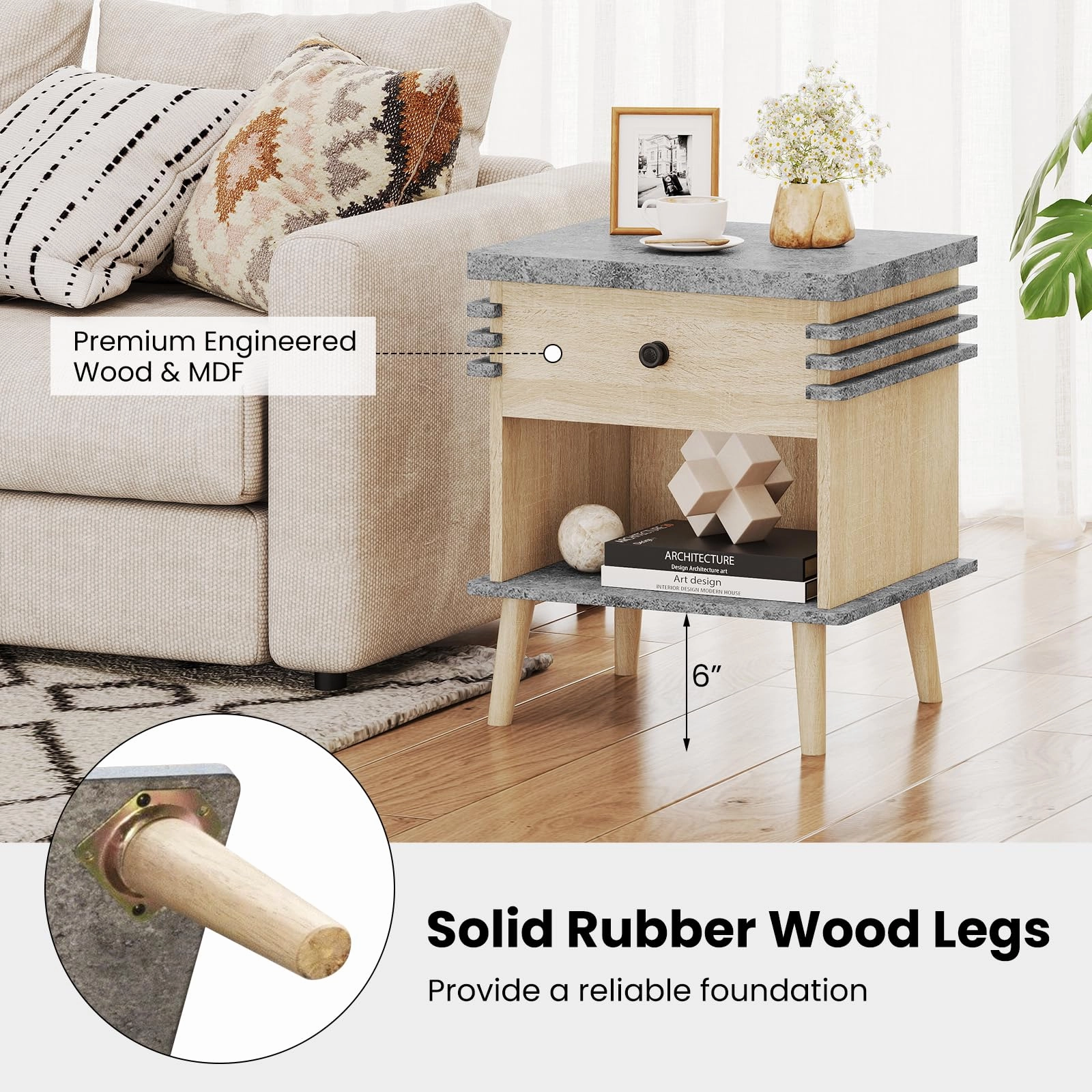 Giantex Modern Nightstand Set of 1/2