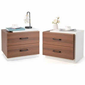 Giantex Modern Nightstand Set of 2 with 2 Drawers throw pillow, fuzzy blanket