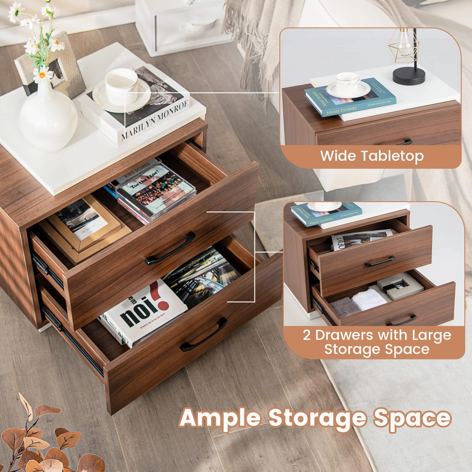 Giantex Modern Nightstand Set of 2 with 2 Drawers
