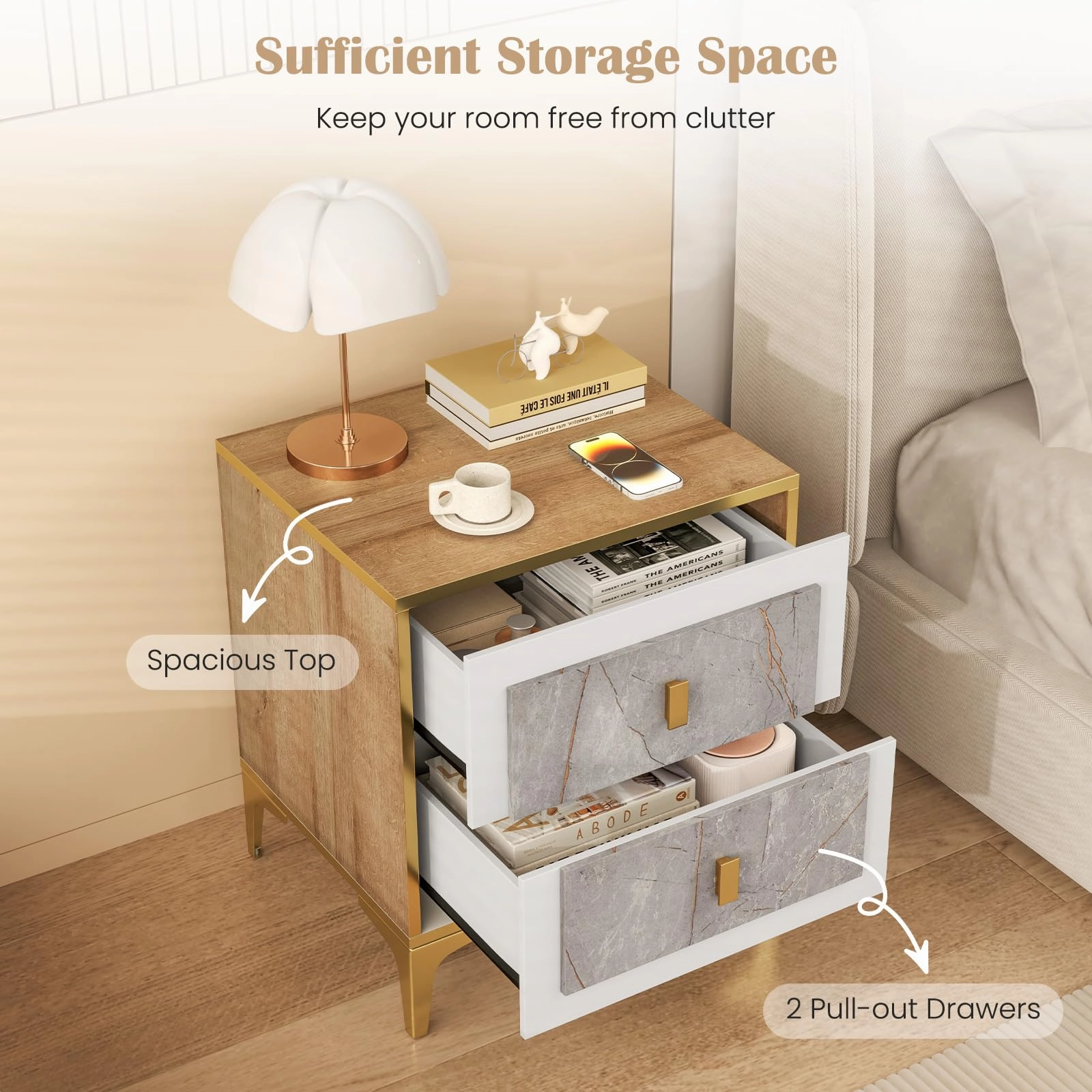 Giantex Modern Nightstand with 2 Drawers