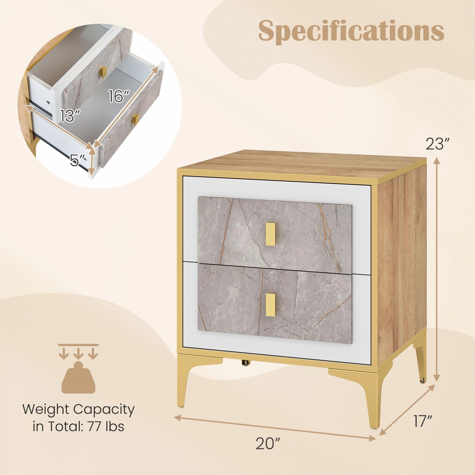 Giantex Modern Nightstand with 2 Drawers