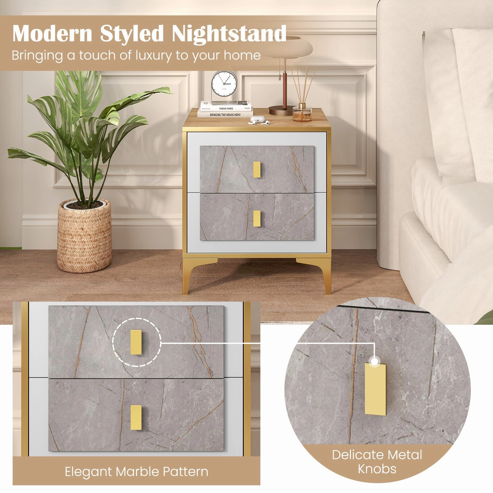 Giantex Modern Nightstand with 2 Drawers