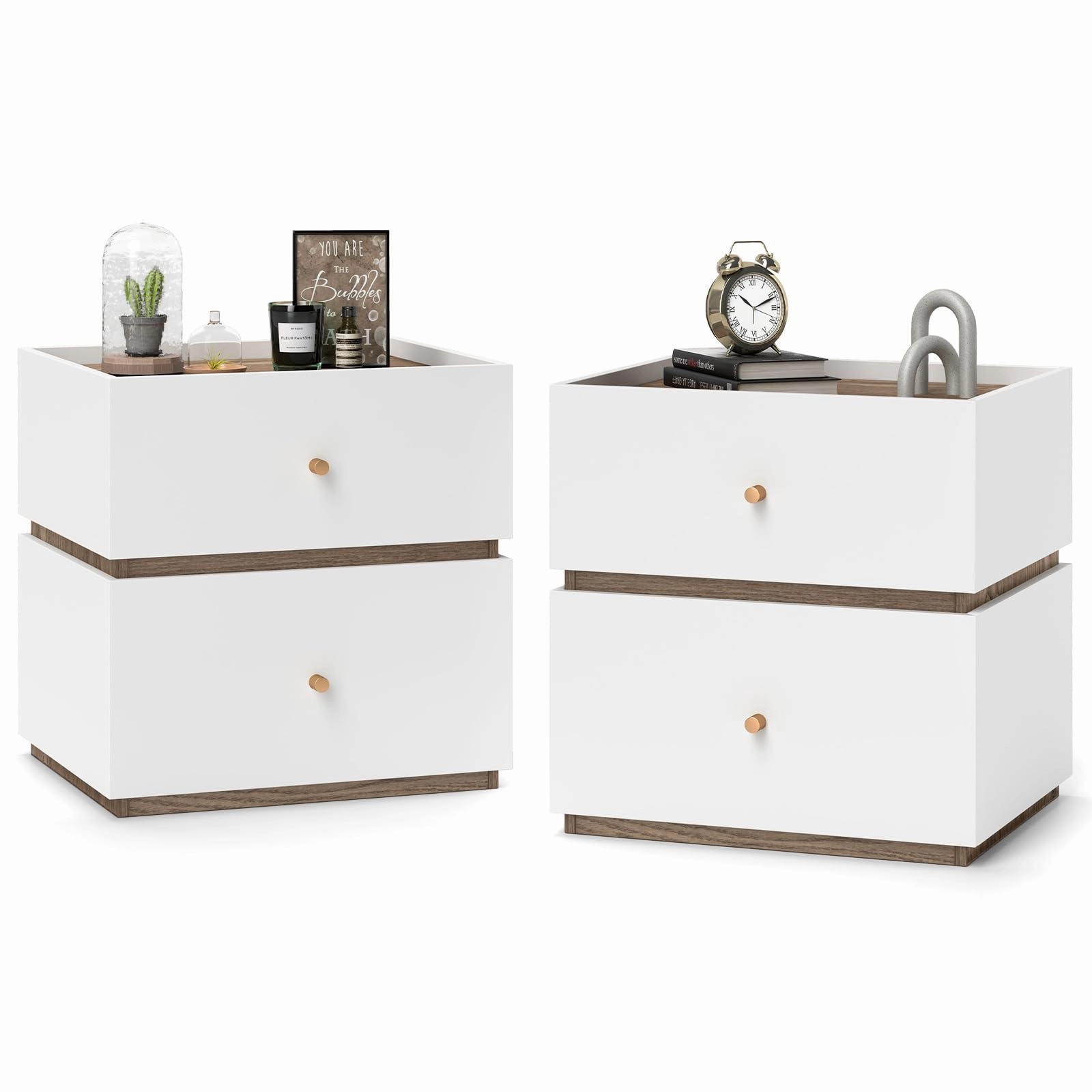 Giantex Modern Nightstand with 2 Storage Drawers, Wooden Night Stand with Raised Edge office chair, ergonomic chair