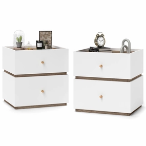 Giantex Modern Nightstand with 2 Storage Drawers, Wooden Night Stand with Raised Edge throw pillow, fuzzy blanket