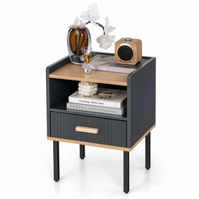 Giantex Modern Nightstand with Drawer - Bedside Table with Open Shelf, Gray entry bench, mudroom storage