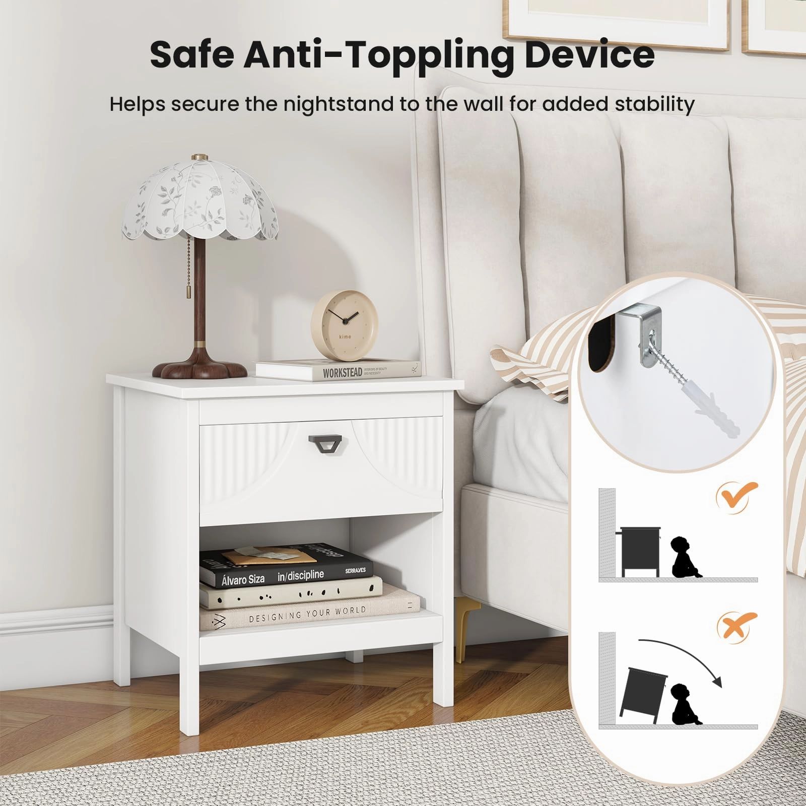 Giantex Modern Nightstand with Drawer for Bedroom Small Place