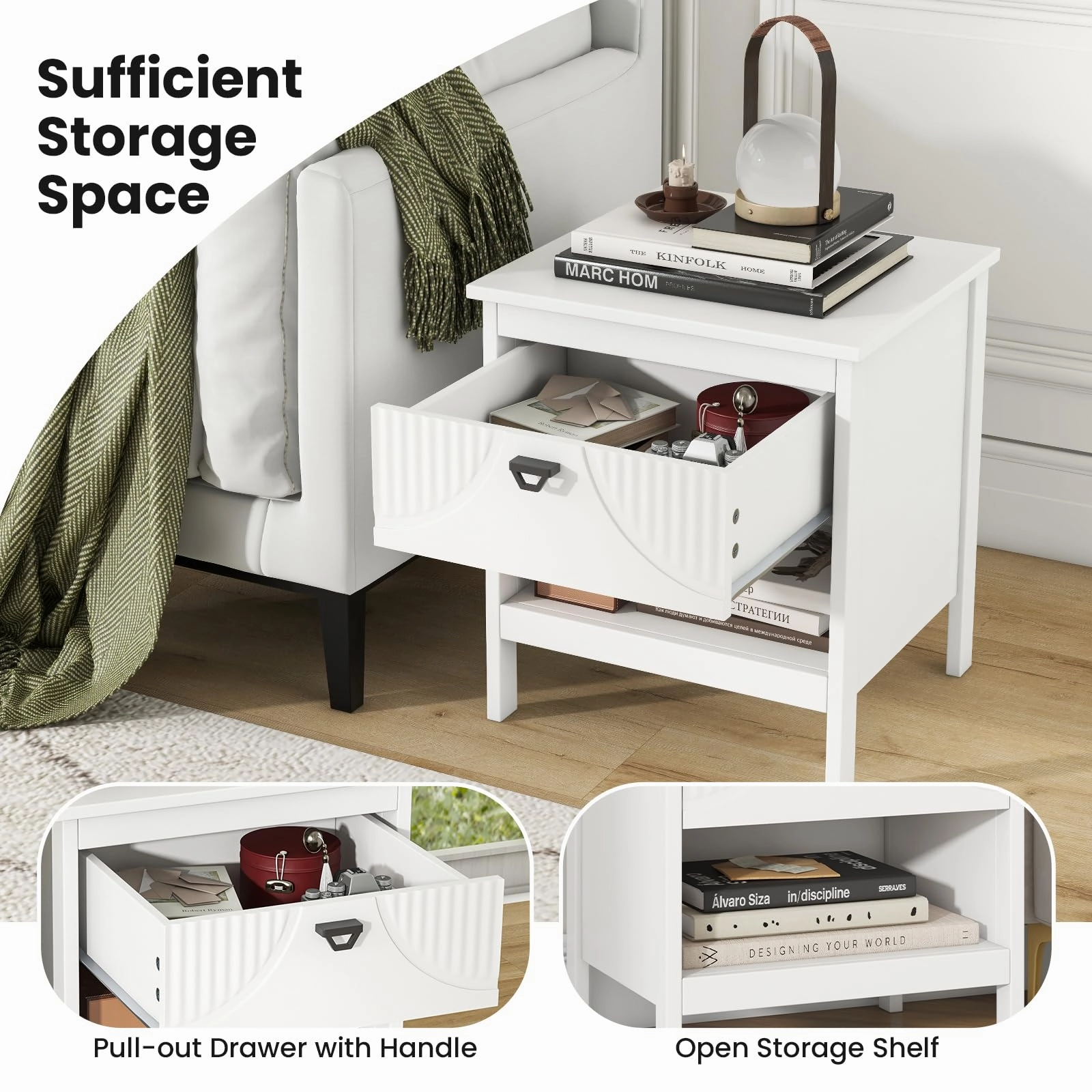 Giantex Modern Nightstand with Drawer for Bedroom Small Place
