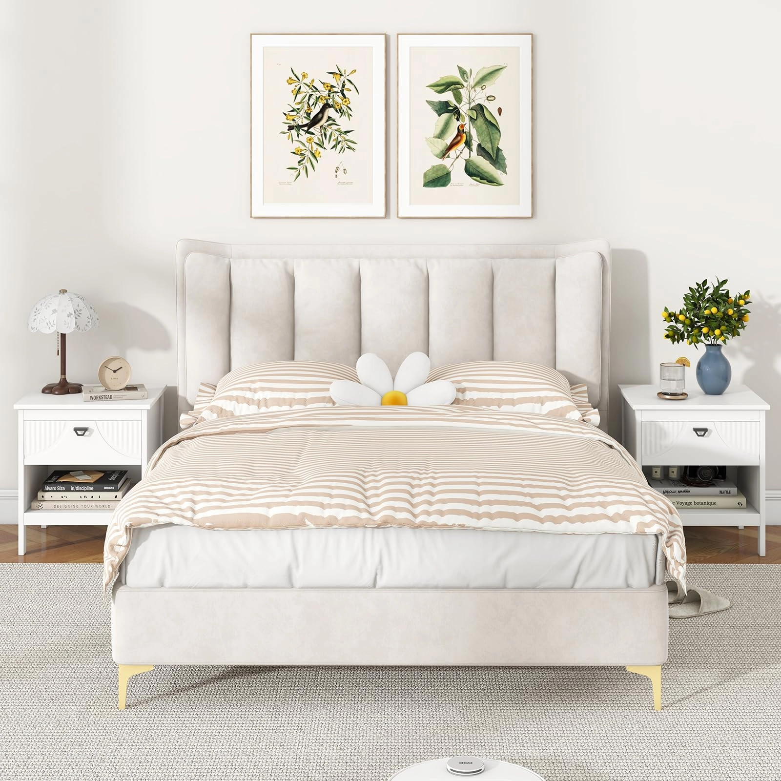 Giantex Modern Nightstand with Drawer for Bedroom Small Place