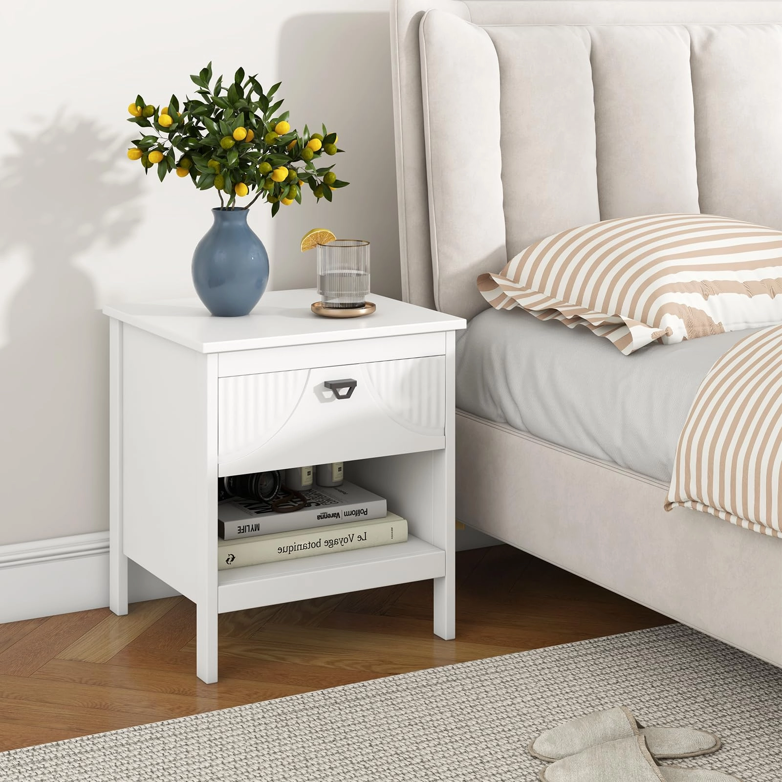 Giantex Modern Nightstand with Drawer for Bedroom Small Place
