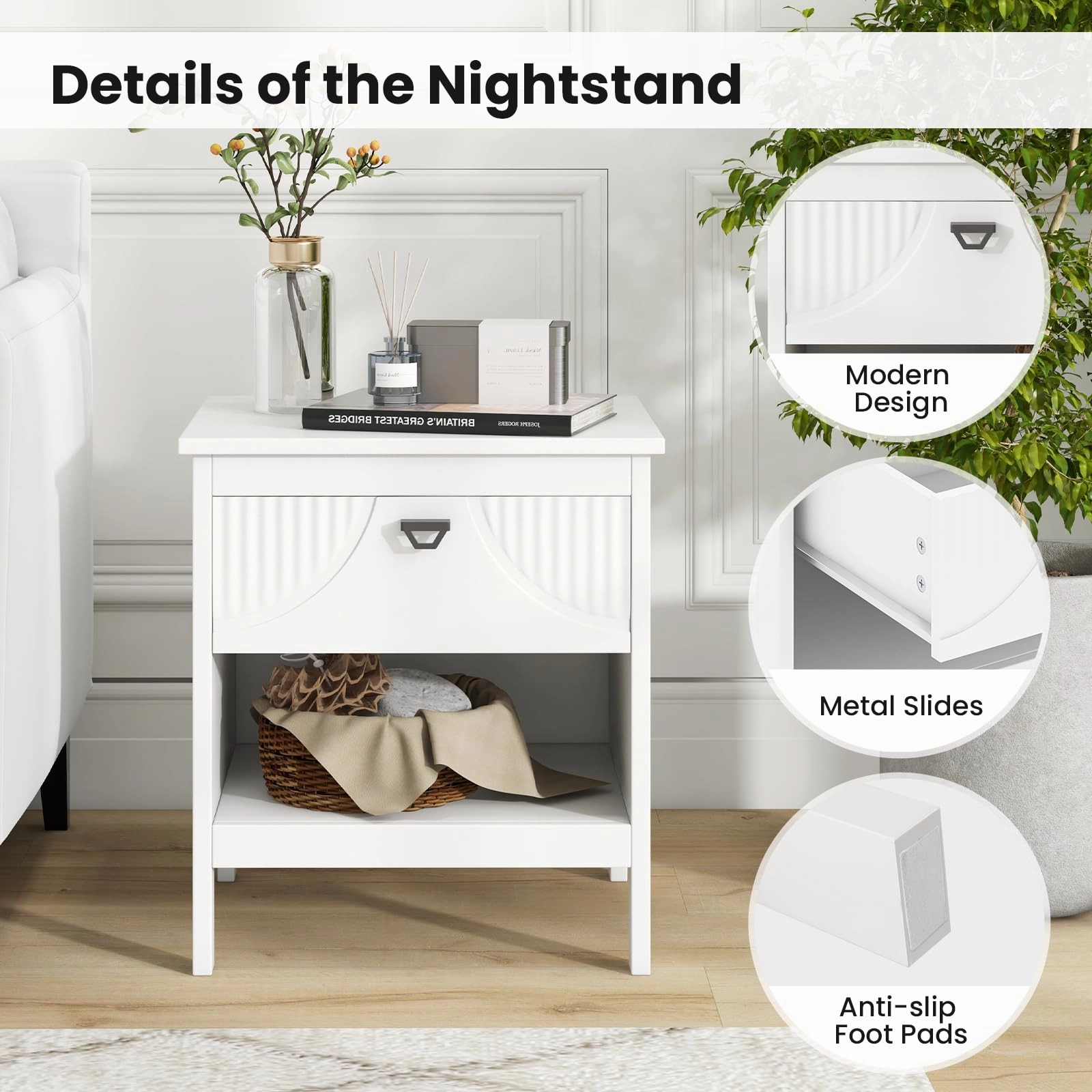 Giantex Modern Nightstand with Drawer for Bedroom Small Place