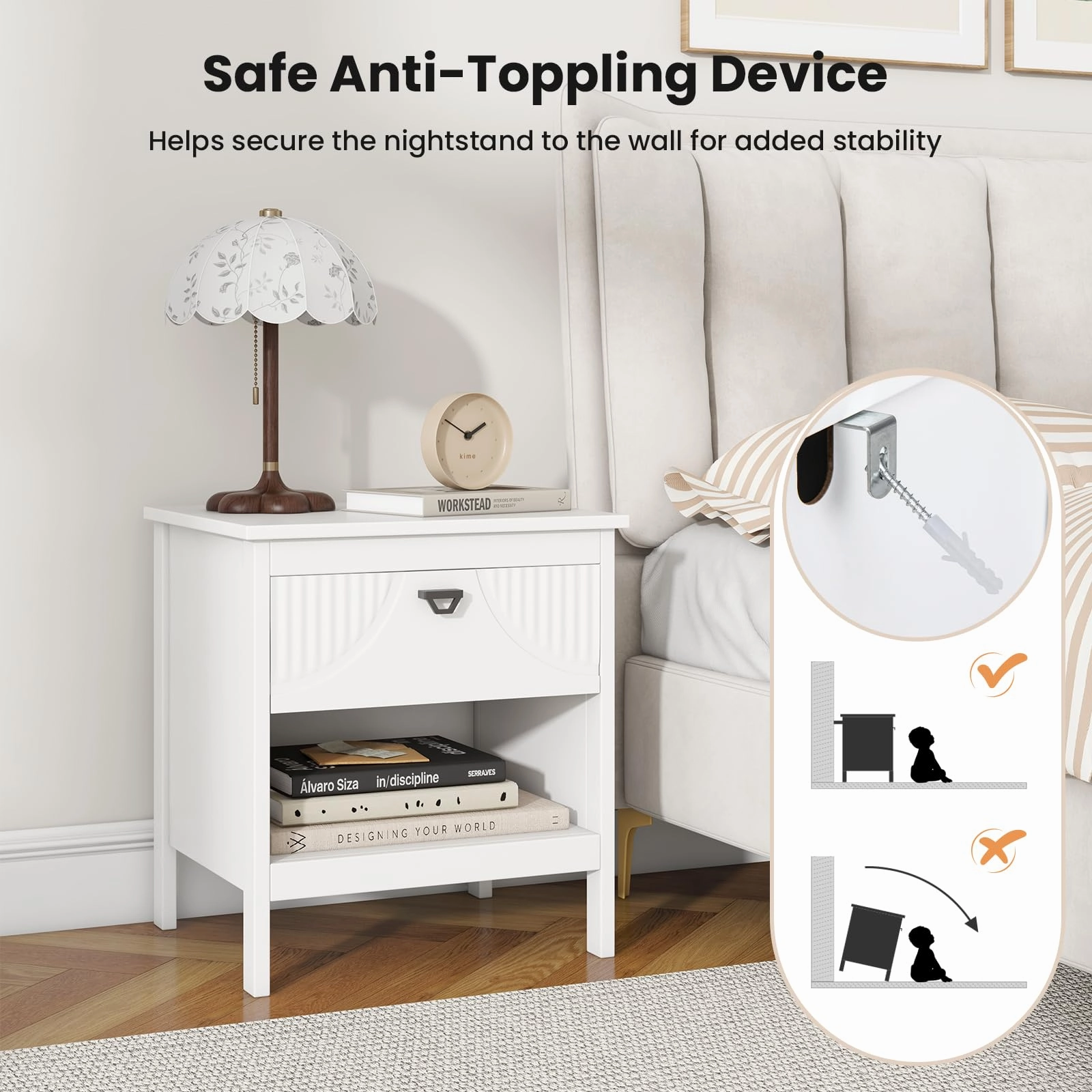Giantex Modern Nightstand with Drawer for Bedroom Small Place