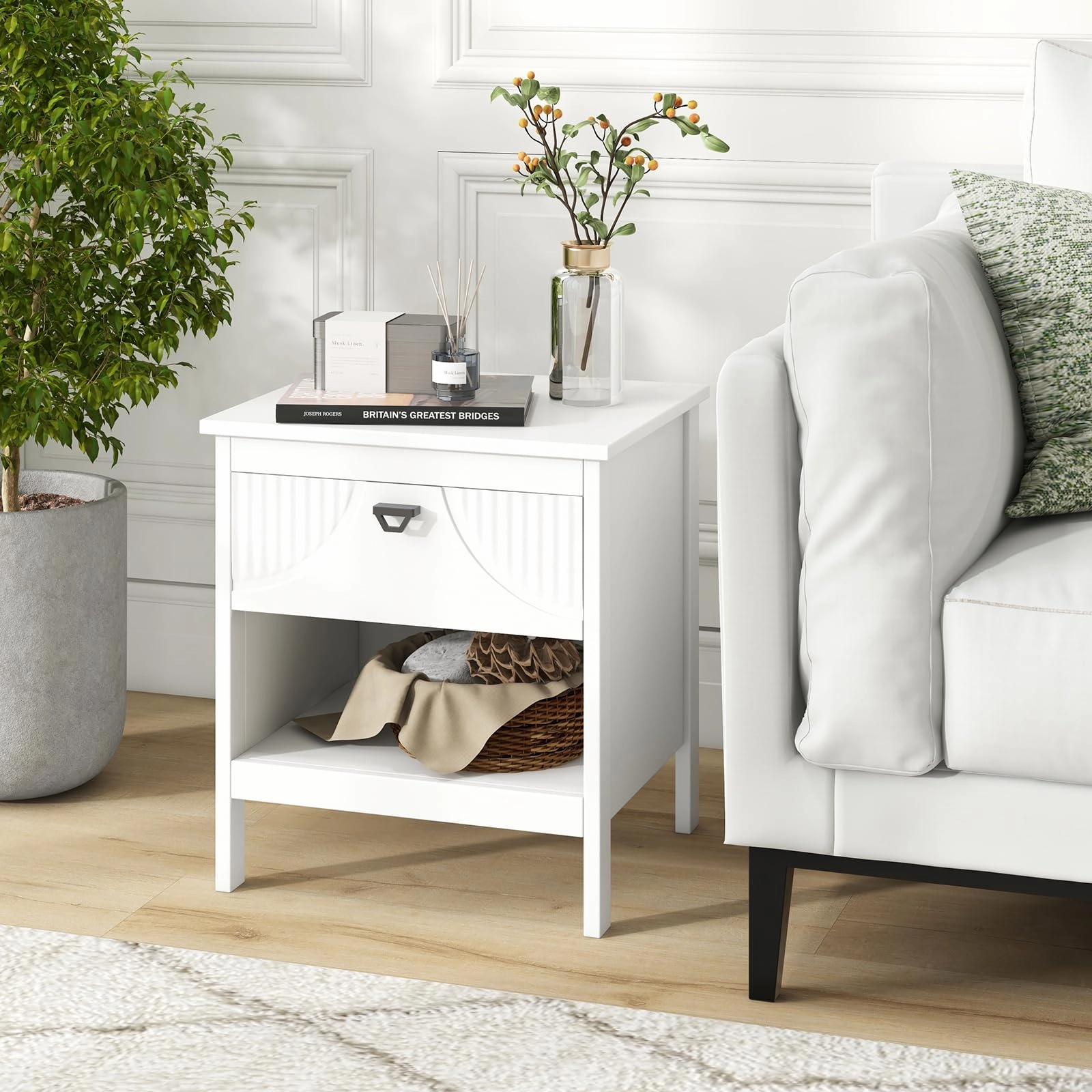 Giantex Modern Nightstand with Drawer for Bedroom Small Place