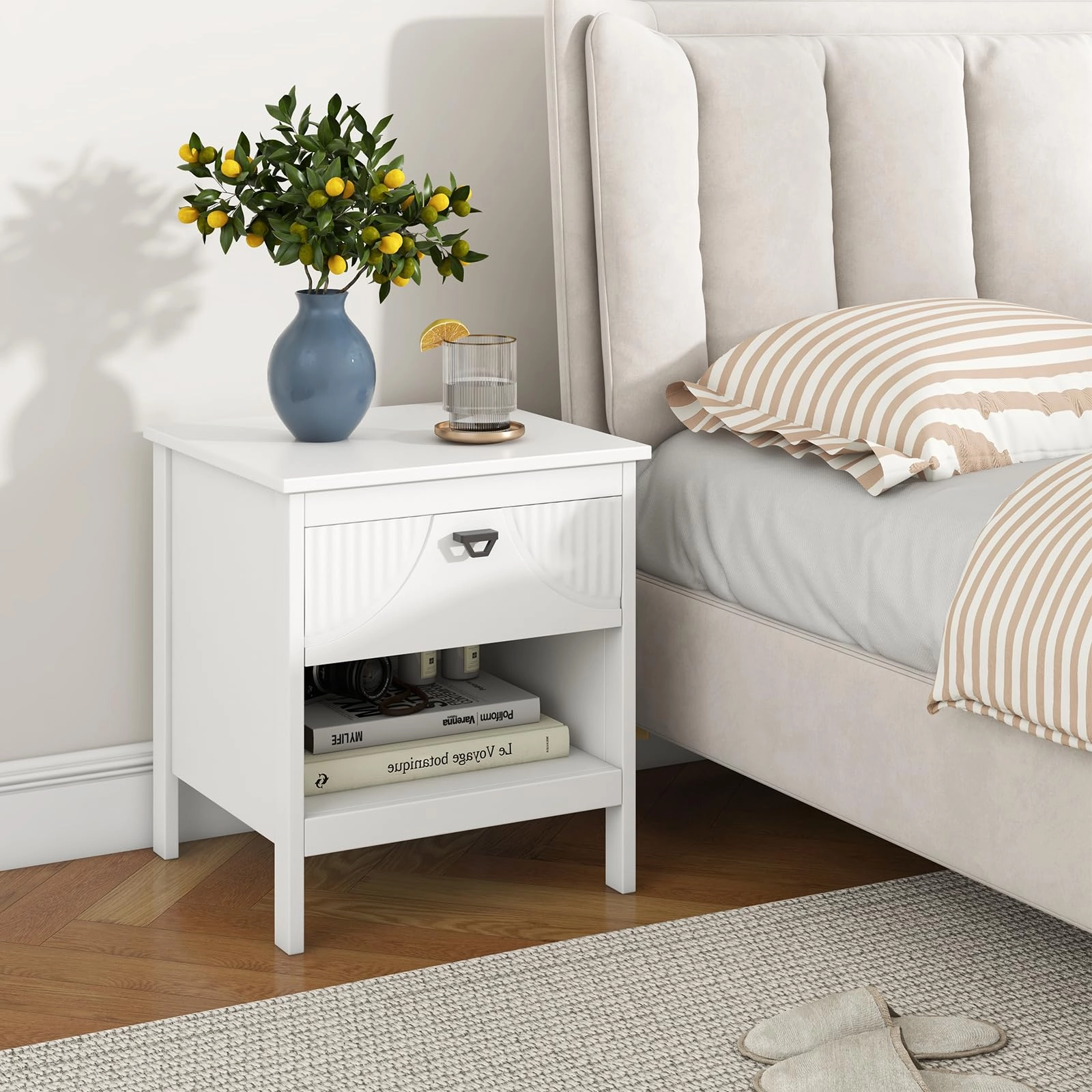 Giantex Modern Nightstand with Drawer for Bedroom Small Place