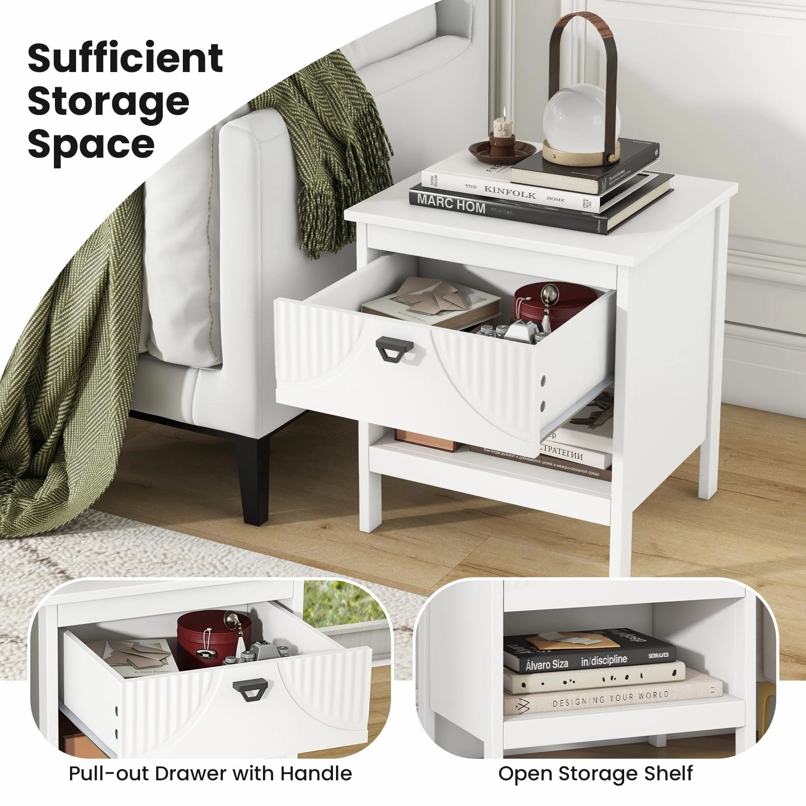 Giantex Modern Nightstand with Drawer for Bedroom Small Place