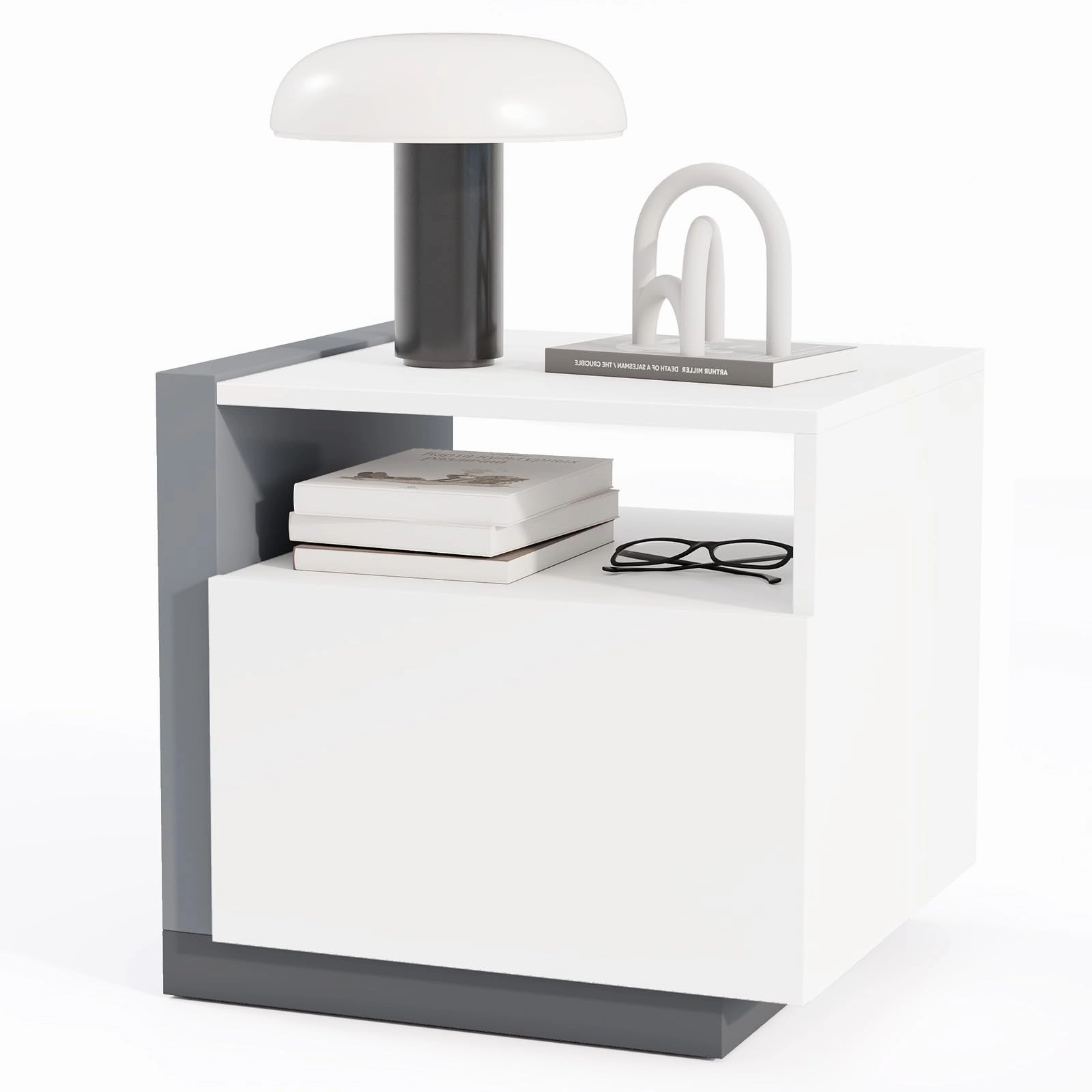 Giantex Modern Nightstand with Drawer throw pillow, fuzzy blanket