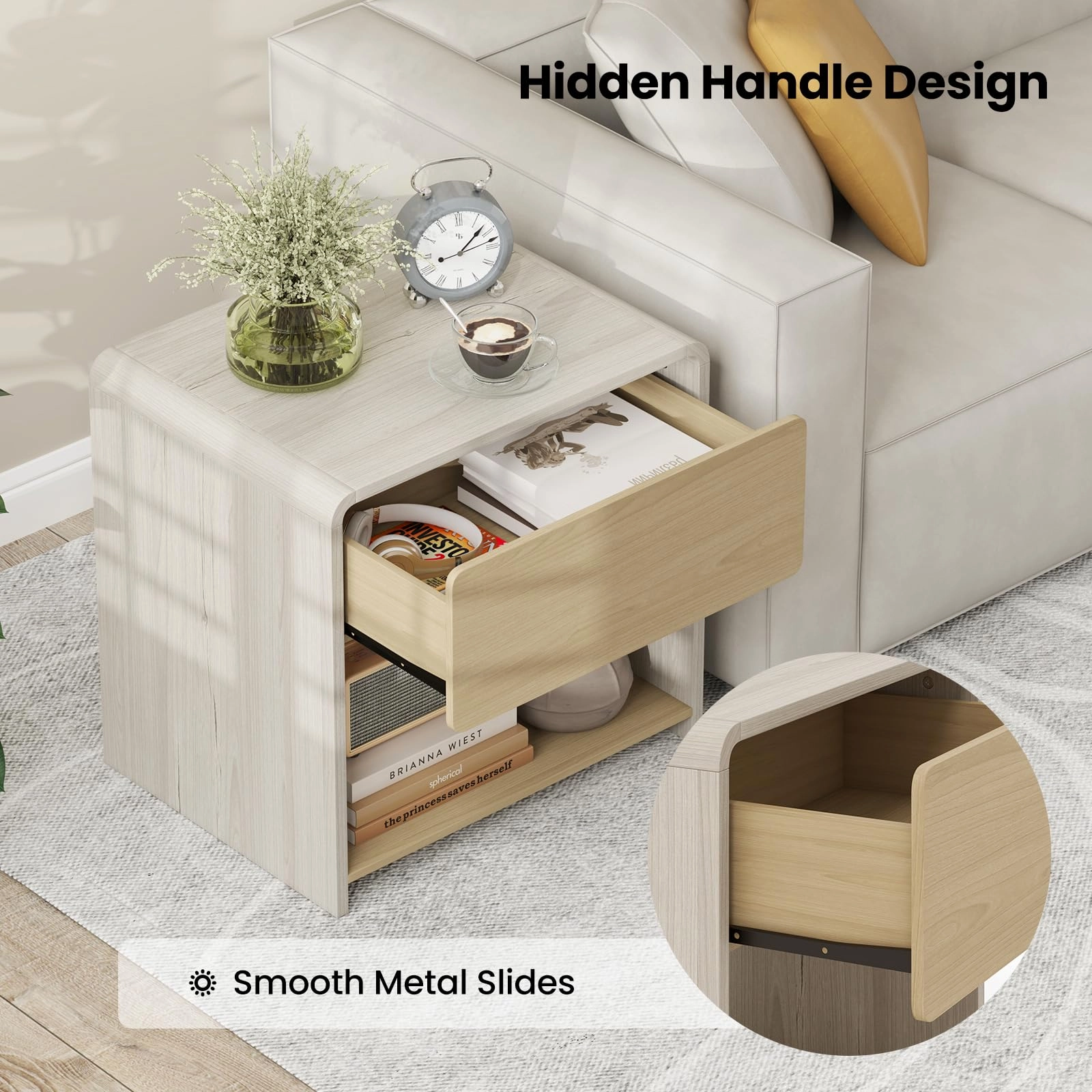 Giantex Modern Nightstand with Drawer Set of 1/2 Storage Open Shelf