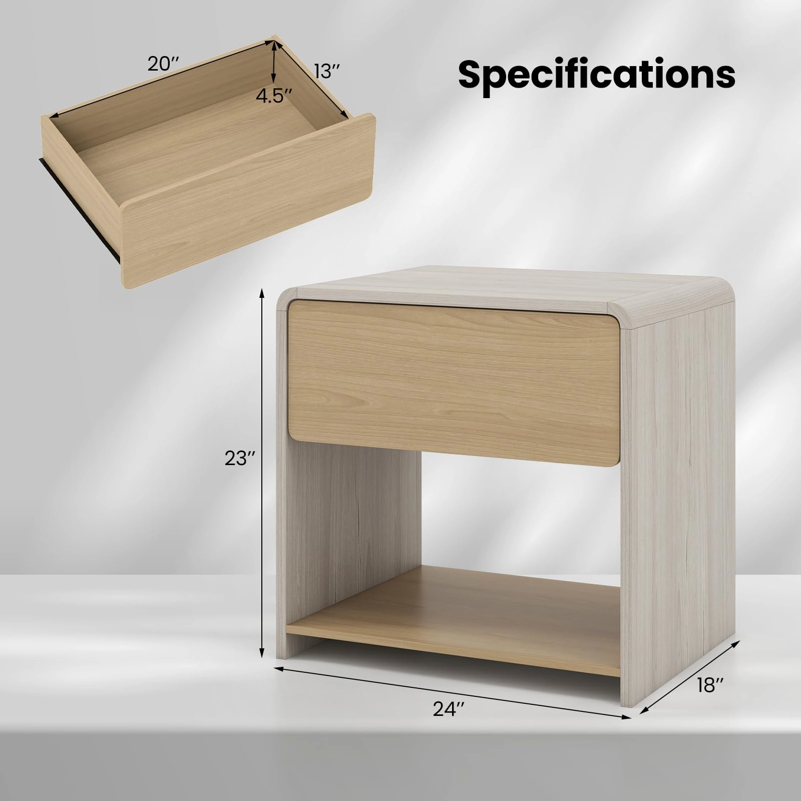 Giantex Modern Nightstand with Drawer Set of 1/2 Storage Open Shelf