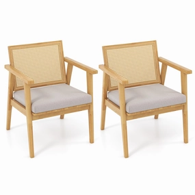 Giantex Modern Rattan Accent Chair Set of 2/4, Mid Century Accent Chairs w/Curved Backrest recliner chair, sleeper chair