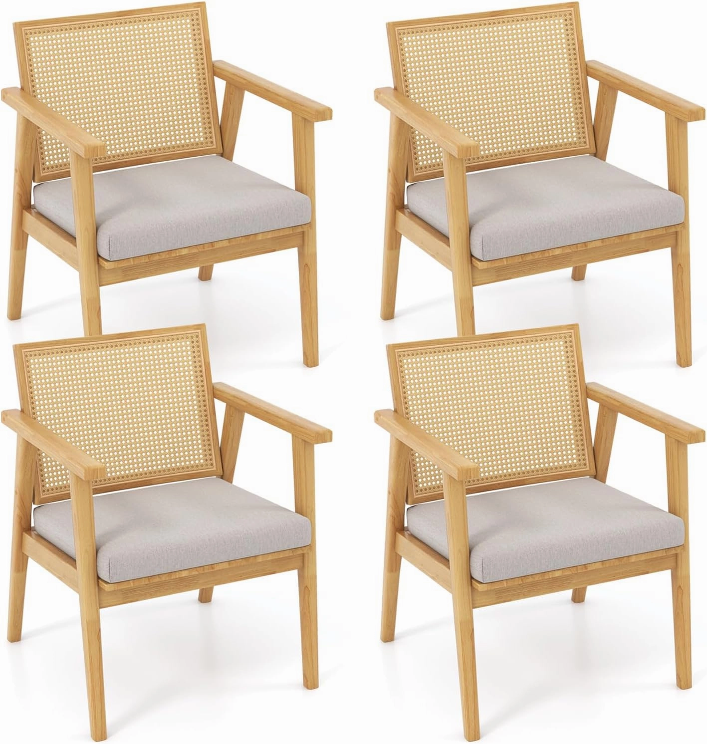 Giantex Modern Rattan Accent Chair Set of 2/4, Mid Century Accent Chairs w/Curved Backrest