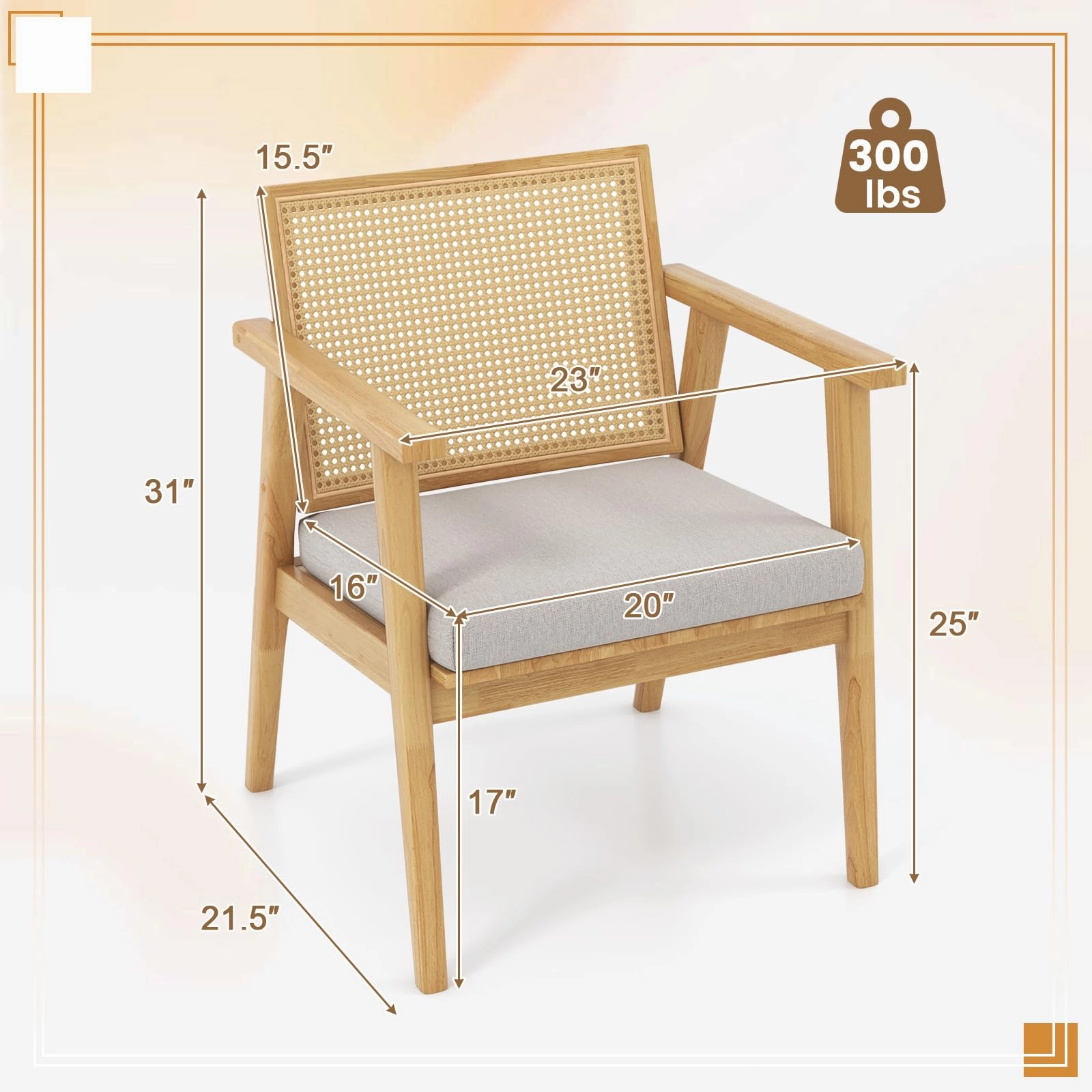 Giantex Modern Rattan Accent Chair Set of 2/4, Mid Century Accent Chairs w/Curved Backrest
