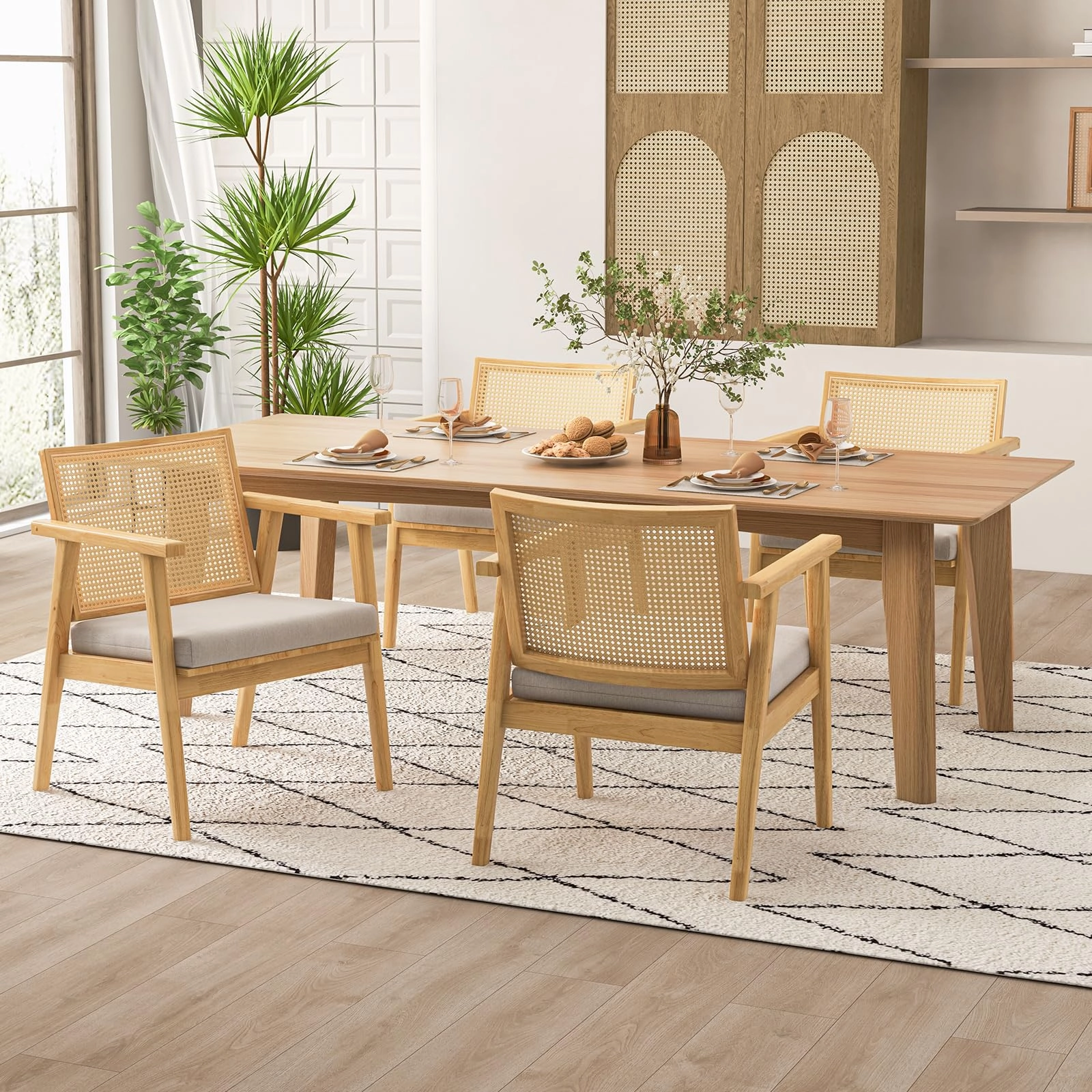 Giantex Modern Rattan Accent Chair Set of 2/4, Mid Century Accent Chairs w/Curved Backrest