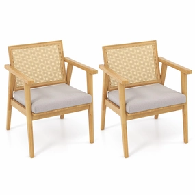 Giantex Modern Rattan Accent Chair Set of 2/4, Mid Century Accent Chairs w/Curved Backrest sectional sofa, corner couch