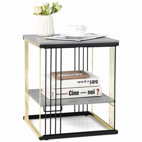 Giantex Modern Side Table, Faux Marble End Table with Golden Line Frame throw pillow, fuzzy blanket