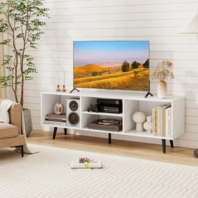 Giantex Modern TV Stand for TVs up to 55" throw pillow, fuzzy blanket