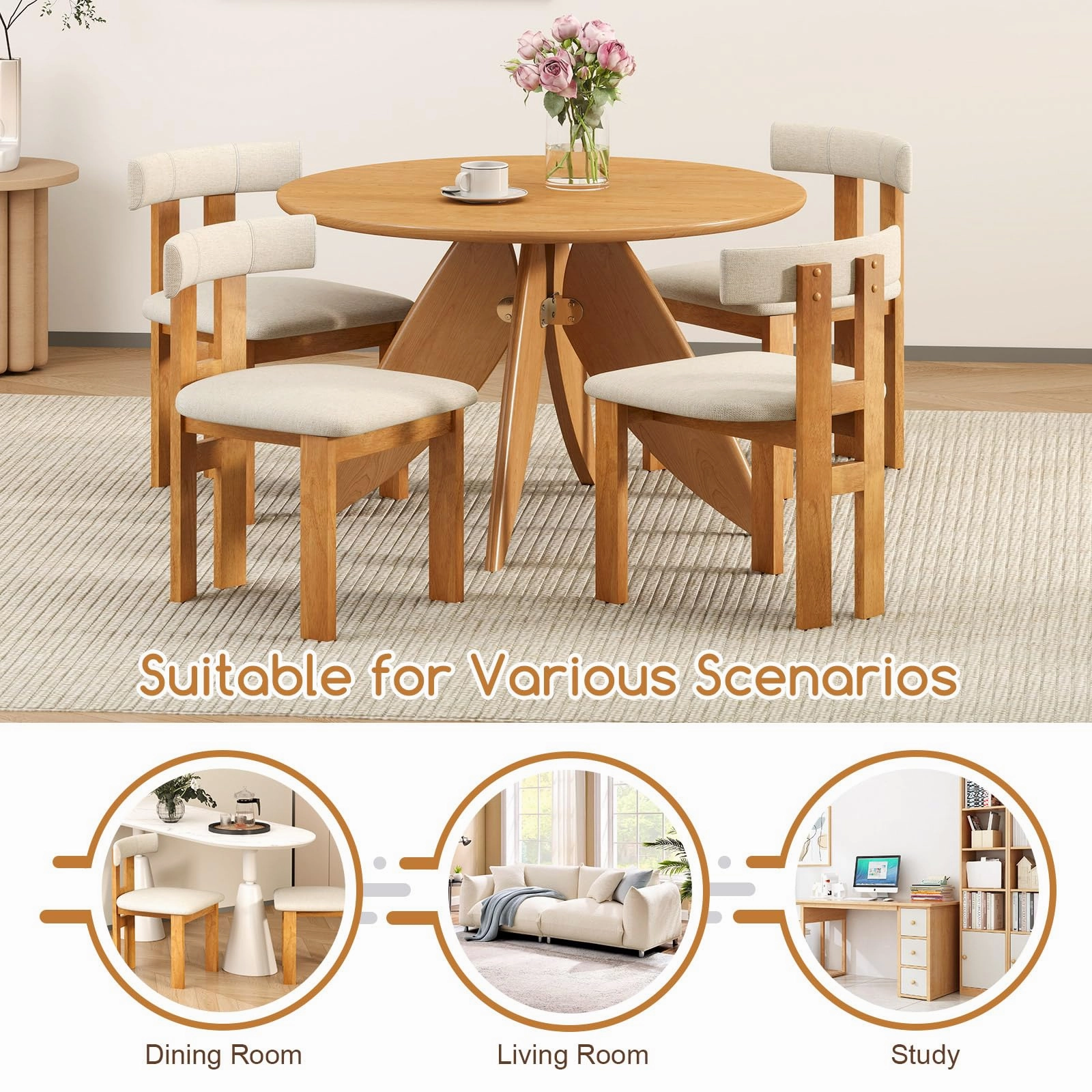 Giantex Modern Upholstered Accent Side Chairs with Curved Backrest
