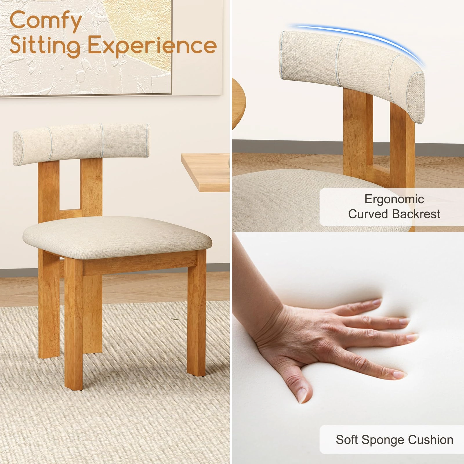 Giantex Modern Upholstered Accent Side Chairs with Curved Backrest