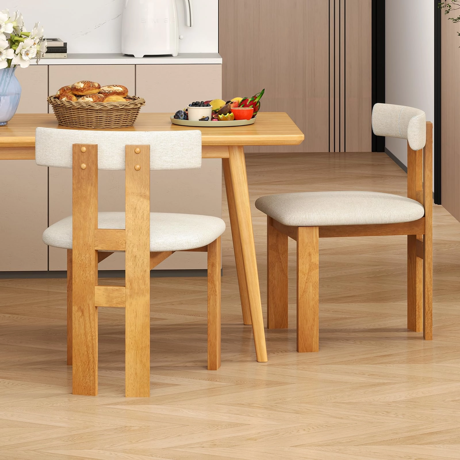 Giantex Modern Upholstered Accent Side Chairs with Curved Backrest