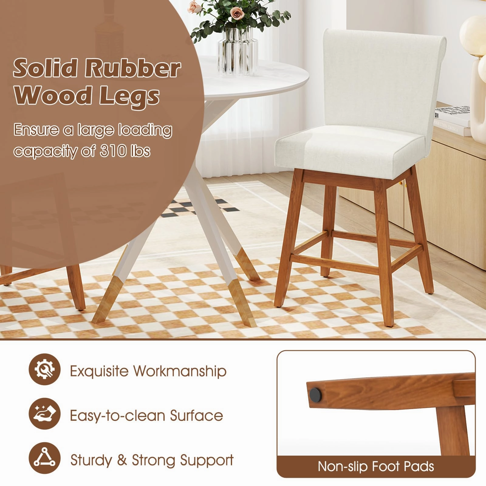 Giantex Modern Upholstered Bar Stools Set