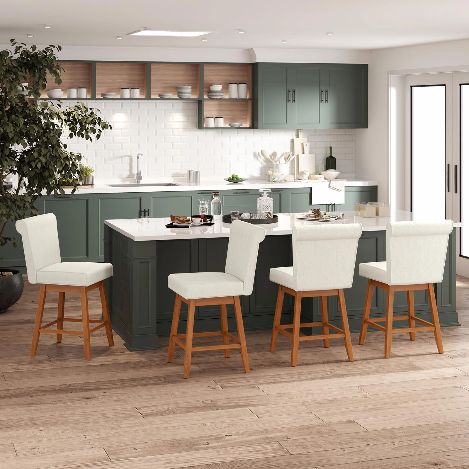Giantex Modern Upholstered Bar Stools Set