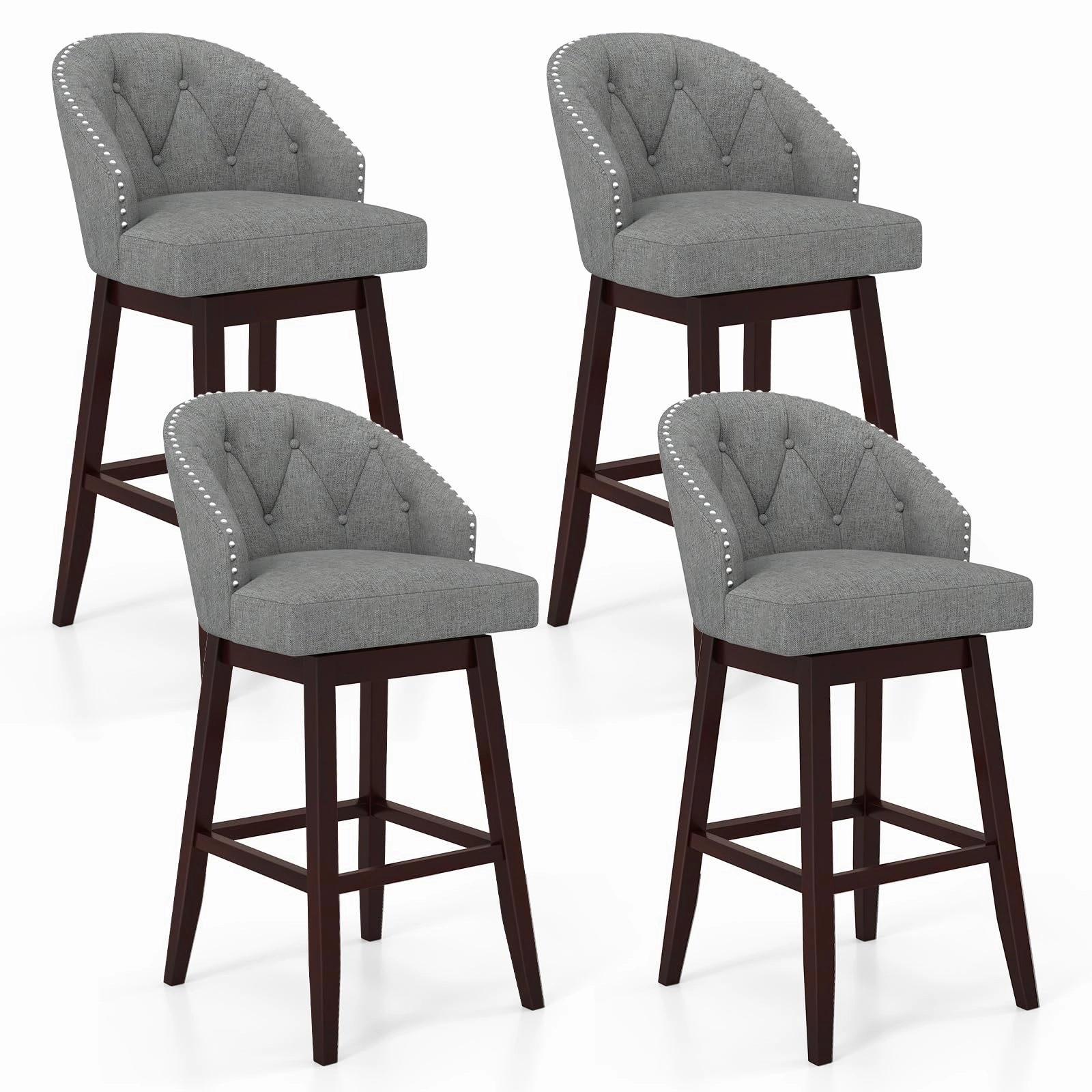 Giantex Modern Upholstered Bar Stools Set of 2/4, 31" Bar Height Swivel Kitchen Stools w/Button-Tufted Back