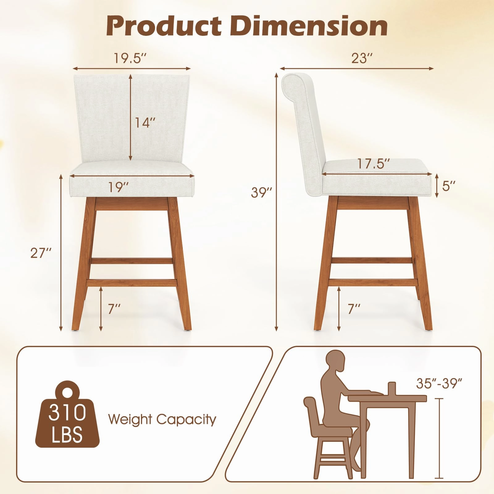 Giantex Modern Upholstered Bar Stools Set
