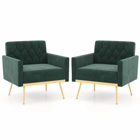 Giantex Modern Velvet Accent Chair Set of 1/2, Mid-Century Upholstered Single Sofa Chair w/Button Tufted Back recliner chair, sleeper chair