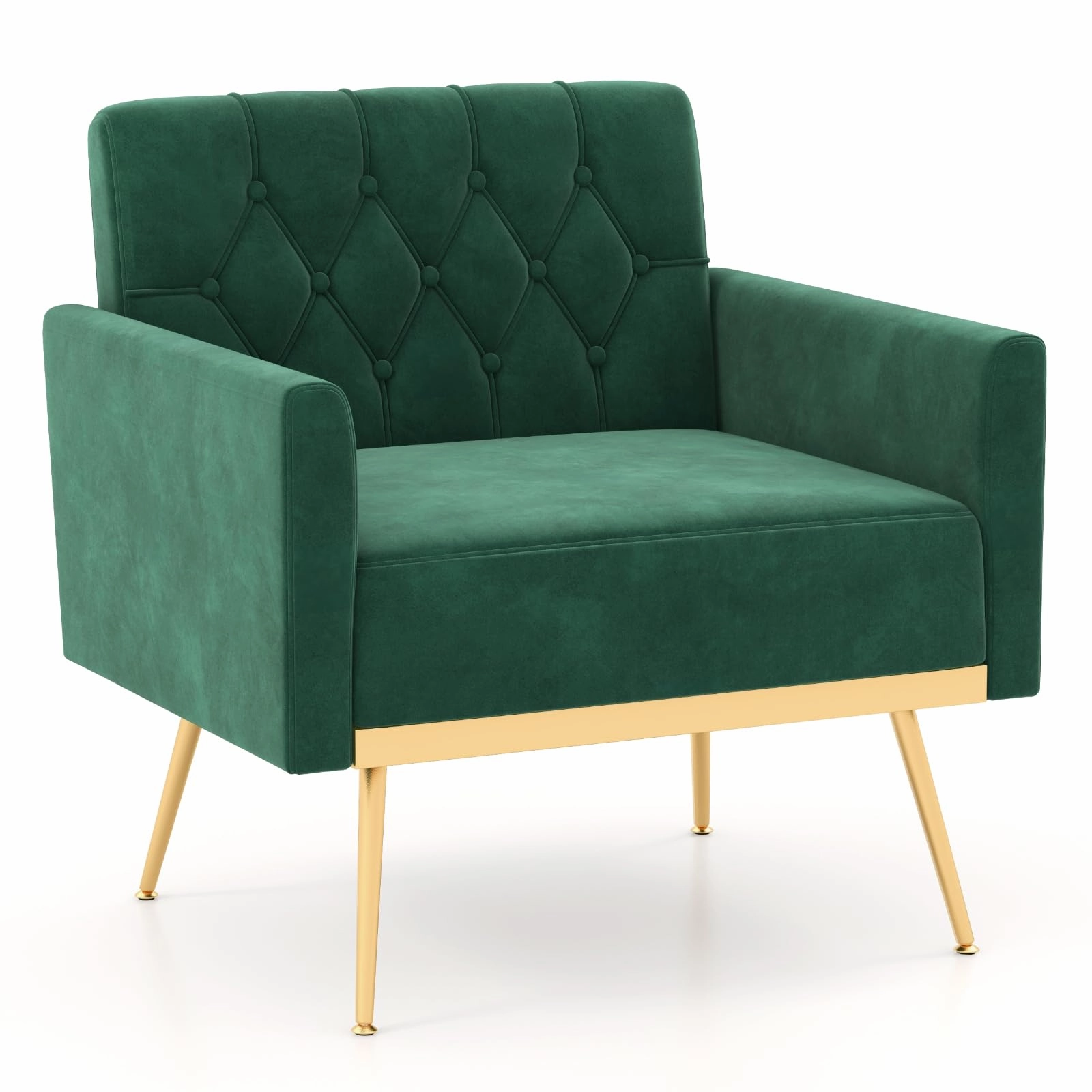 Giantex Modern Velvet Accent Chair Set of 1/2, Mid-Century Upholstered Single Sofa Chair w/Button Tufted Back