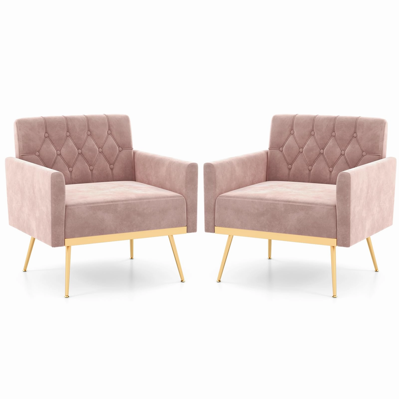 Giantex Modern Velvet Accent Chair Set of 1/2, Mid-Century Upholstered Single Sofa Chair w/Button Tufted Back